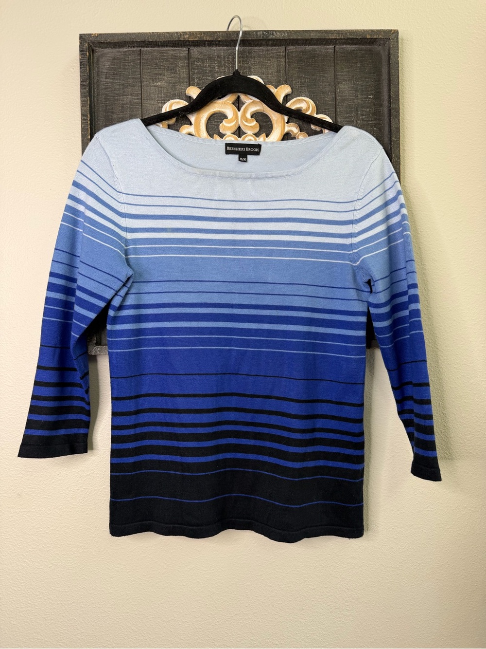 Beechers Brook Blue Ombre Stripe Boatneck top